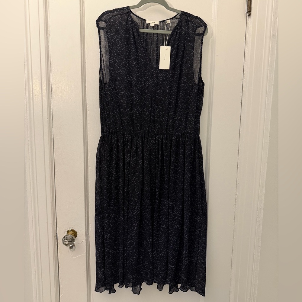 Vince Sleeveless Black Polka Dot Midi Dress